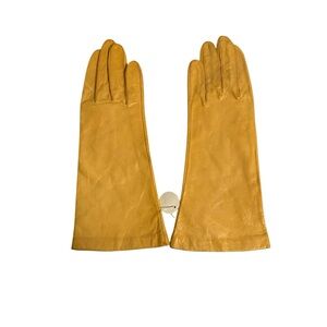 Vintage Aris Womens 100% Silk Lined Leather Gloves Size 6.5 Yellow